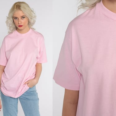 Baby Pink Shirt 80s Single Stitch T Shirt Hanes Plain TShirt Vintage Tshirt Top Retro Tee Basic Tee Medium 