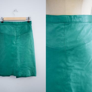 1980s Forenza Kelly Green Leather Pencil Skirt 