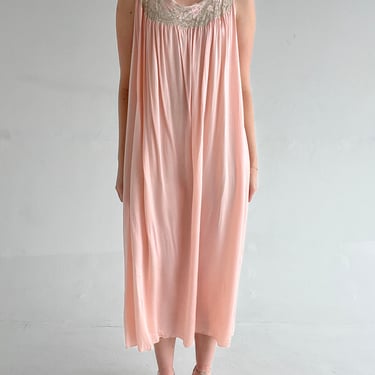 1930's Pink Silk Dress with Cream Lace and Embroidery