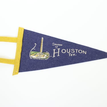 Vintage 40's Souvenir of Houston Texas Felt Pennant - Small Pennant - Navy Blue & Yellow 