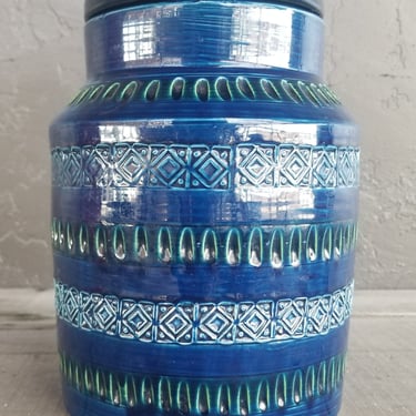 Mid-Century Modern Bitossi Rimini Blu Cookie Jar by Aldo Londi for Raymor Made in Italy 