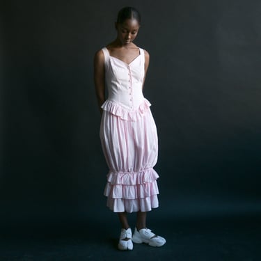 3295d / pink cotton corset ruffle dress 