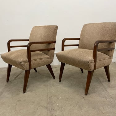 Mid Century Modern Stow Davis Walnut Lounge Chairs, Pair 