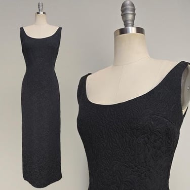1960s Gown / Silk Brocade Gown / 1960s Sheath Dress / 1960s Evening Gown / Made in Italy / Black Evening Dress / Size Medium 