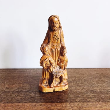 Vintage Holy Land Olive Wood Jesus Carved Statue 