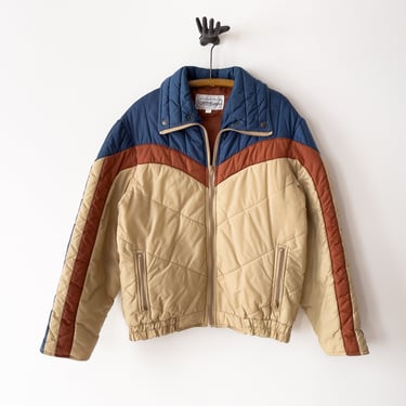 quilted jacket | 70s 80s vintage beige brown blue unisex men's women's puffer jacket 