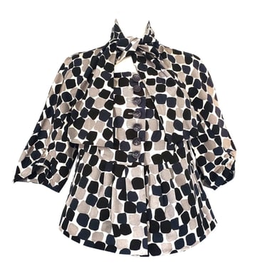 Hoss Intropia Print Blouse Abstract Marfil Pockets Polka Dot Button Top 44/12 