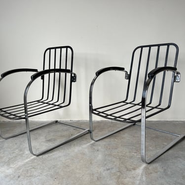 1930s Vintage Kem Weber Deco Chrome Springer Chairs - a Pair 