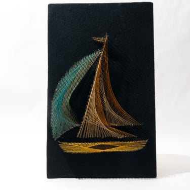 Vintage String Art, Sailboat, Wall Art c.1970s 