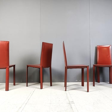 Red leather dining chairs by De Couro Brazil, 1980s - set of 4 - vintage dining chairs - vintage leather chairs - brazilian dining chairs 