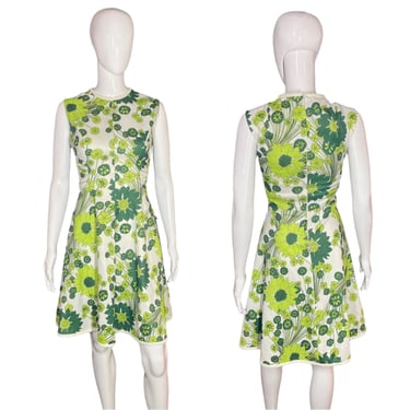 1970’s Green and White Floral Tom Jones Dress Size S