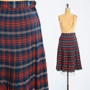 Vintage 50s 60s pleated red plaid wool skirt 