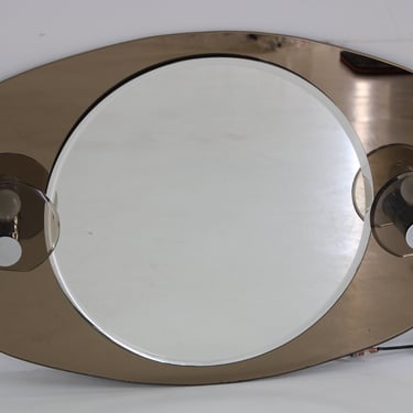 1970s Italian Wall Mirror with Integrated Lights 