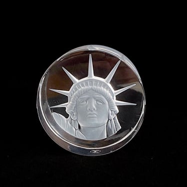 Vintage Fine French Crystal Statue of Liberty Round Paperweight Lady Liberty Sculpture Figure Figurine FRANCE Art Glass 