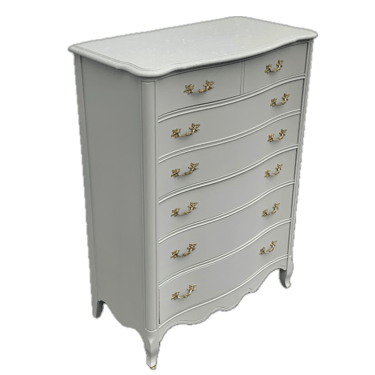 French Provincial Highboy Dresser in Gray