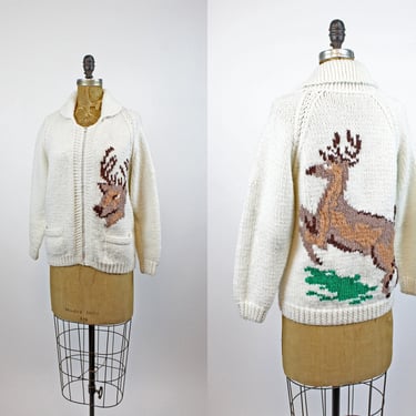 1960s Cowichan KNIT DEER cardigan sweater small medium | new knitwear 
