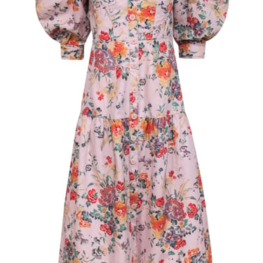 Rebecca Taylor - Lilac Floral Cotton &amp; Linen Off-the-Shoulder Maxi Dress Sz 4