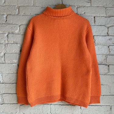 Sm Med, Vintage 1950s Chunky Orange Knit Sweater, Pullover Crewneck 