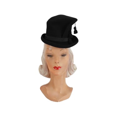 1940s Black Suiter Tilt Hat - 1940s Black Tilt Hat - 1940s Suiter Hat - 1940s Toy Hat - 1940s Womens Black Hat - Vintage Tilt Hat - 40s Hat 