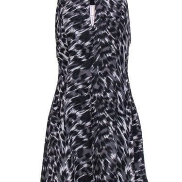 Joie - Grey, White & Black Leopard Print Sleeveless Silk Fit & Flare Dress Sz S