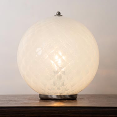 Vintage Murano glass table lamp, sphere Ø25cm original opal with handmade texture, Made in Italy sphere lamp 