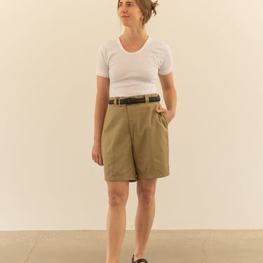 Vintage 30 Waist Khaki Twill Chino Shorts | Cotton Blend High Rise Workwear | Made in Usa | zipper Fly | 