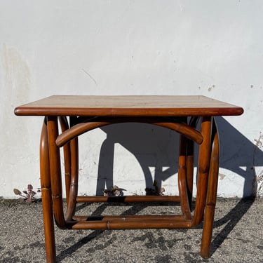 Vintage Bentwood Rattan Side Table Bohemian Boho Chic Faux Bamboo Chinoiserie Accent Chinese Chippendale Asian Mid Century Beach 