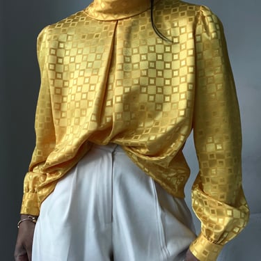 vintage collared pleated puff sleeve blouse 