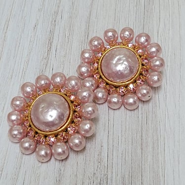 Dominique Aurientis Pink Pearl Earrings - Vintage Statement Jewelry 