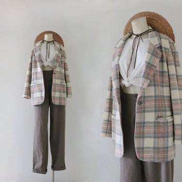 muted plaid wool jacket - s 