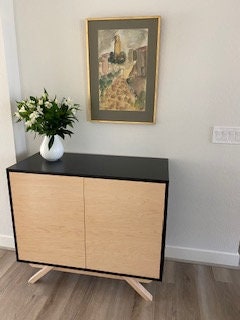 NEW Hand Built Mid Century Inspired TV Stand. Maple & Black Double Door Cabinet - Free Shipping! 