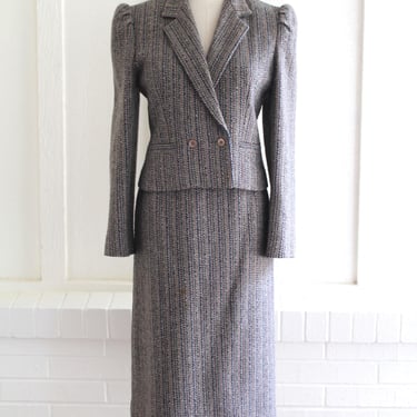 1970s - Two-Piece Suit - Puff Sleeve - Blazer and Skirt - Estimated size 4/6 - Wool - by Suitme 