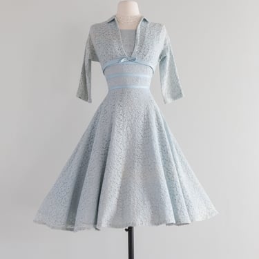 Pretty In Powder Blue 1950's Lace Party Dress &amp; Jacket / XS