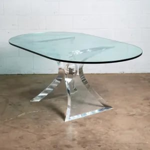 Mid Century Modern Dining Table Oval Lucite Lion In Frost Chrome Vintage Signed
