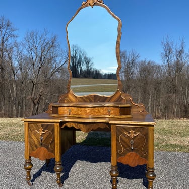 NEW - Antique Three Drawer Vanity with Original Mirror, Farmhouse Vanity, Vintage Dressing Table 