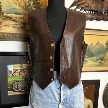 Vintage 60s / 70s  Handmade Brown  Leather Vest Men's S-M Women's M-L 