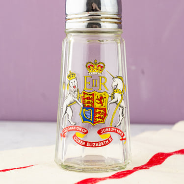 Vintage 1953 Queen Elizabeth II Coronation Glass Sugar Shaker