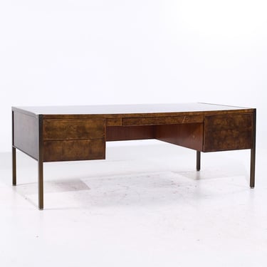 Mastercraft Style Mid Century Burlwood and Brass Executive Desk - mcm 