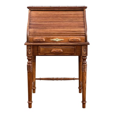 Carved Oak Small Roll Top Desk 