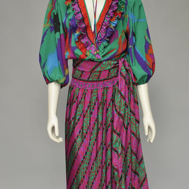 1980s Assorti for Susan Freis colorful print dress M/L 