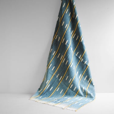 Vintage African Indigo Textile Throw Blanket, Indigo Fabric in Blue, White, and Yellow, 60