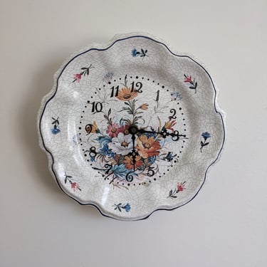 Pretty Floral Vintage Wall Plate Clock 