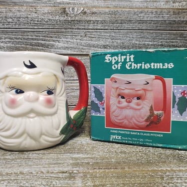 Vintage Santa Claus Pitcher in Box, 1980s, Spirit of Christmas, Large Santa Ceramic Cup, Syrup Gravy Creamer Pitcher, Vintage Christmas 