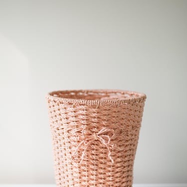 Vintage Blush/ Peach Bow Wastebasket 