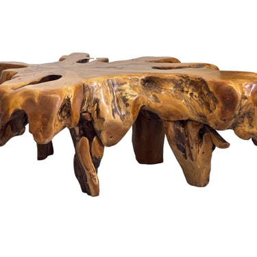 Free Shipping Within Continental US - Organic Modern Solid Teak Live Edge Free Form Coffee Table 