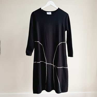 Black Wool Shirt Dress With Stitching