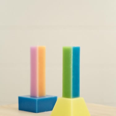 blue and green happiness pillar candle