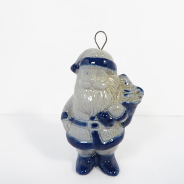 Vintage Salt Glazed Pottery Santa Claus - Blue Salt Glazed Santa 