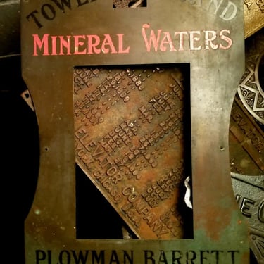 Vintage English Plowman Barrett & Co Mineral Waters Brass Menu Restaurant Sign 