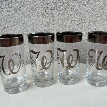 Vintage MCM Dorothy C. Thorpe classic barware tall tumbler glasses monogrammed W 